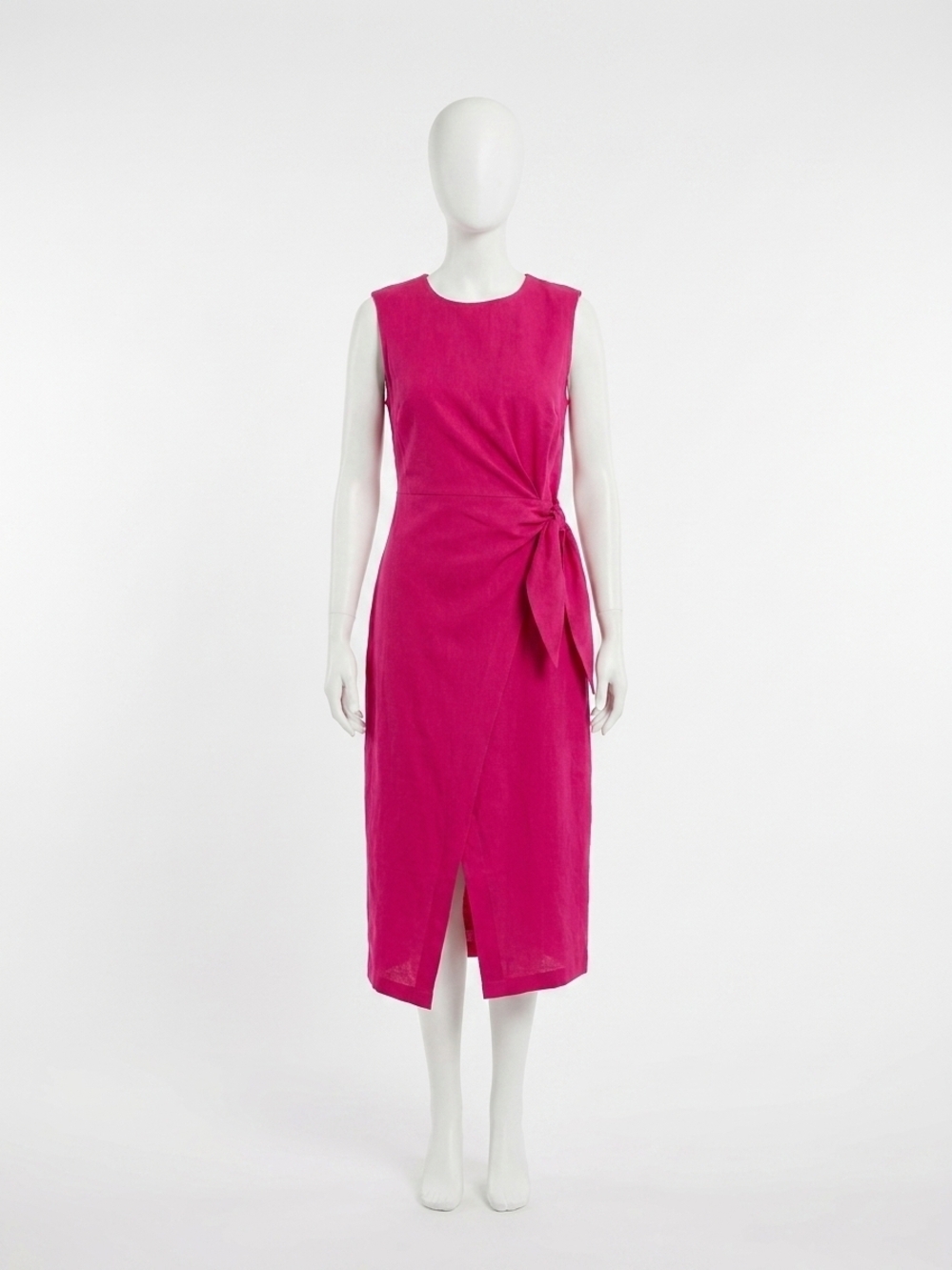NEW APRICOT wrap & knot cotton midi dress in fuschia